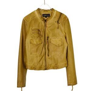 90s Members Only Women's Tan Brown Camel Vintage Motto Biker Jacket Small